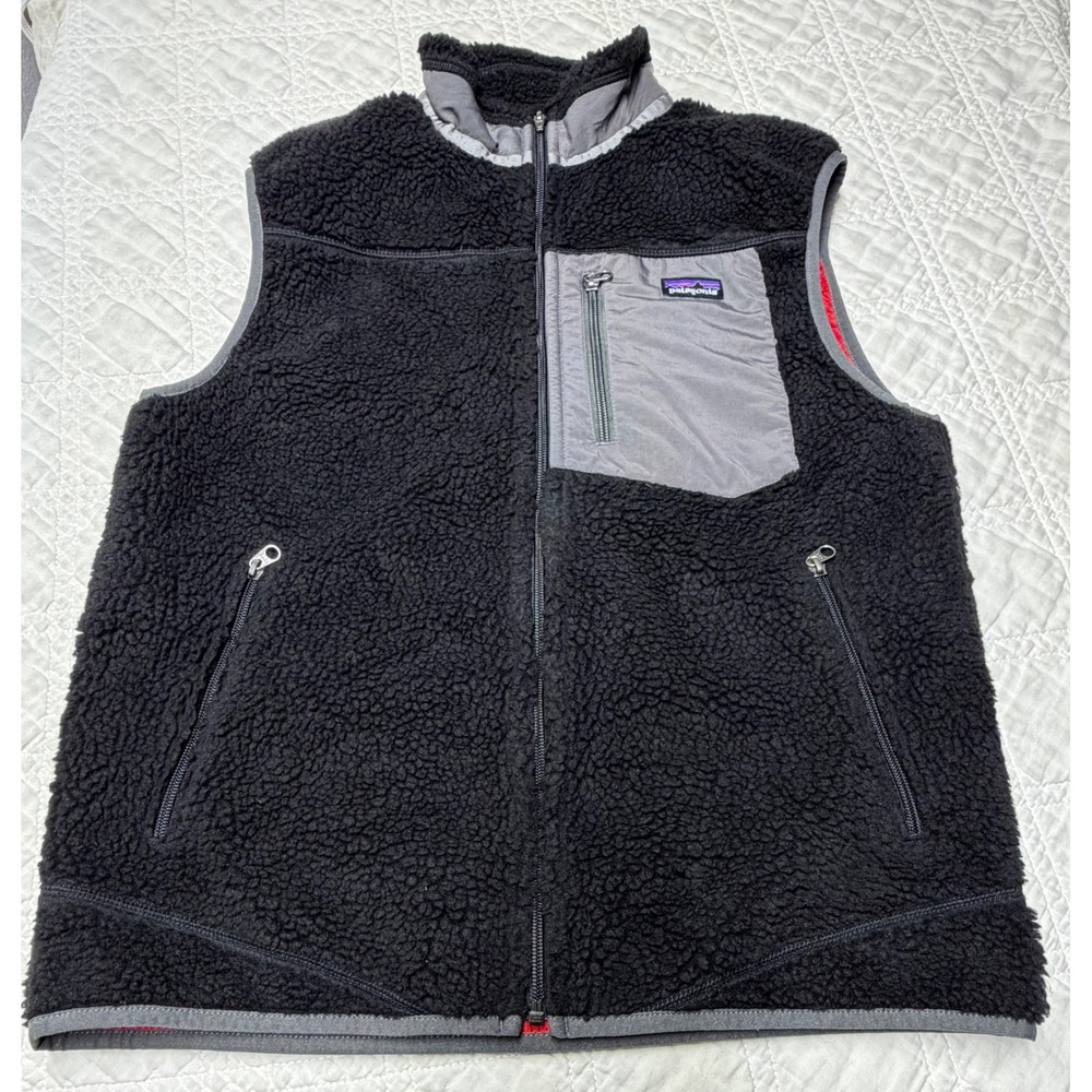 Patagonia Retro X Vest Mens Medium Black Fleece Full Zip Windproof 23047